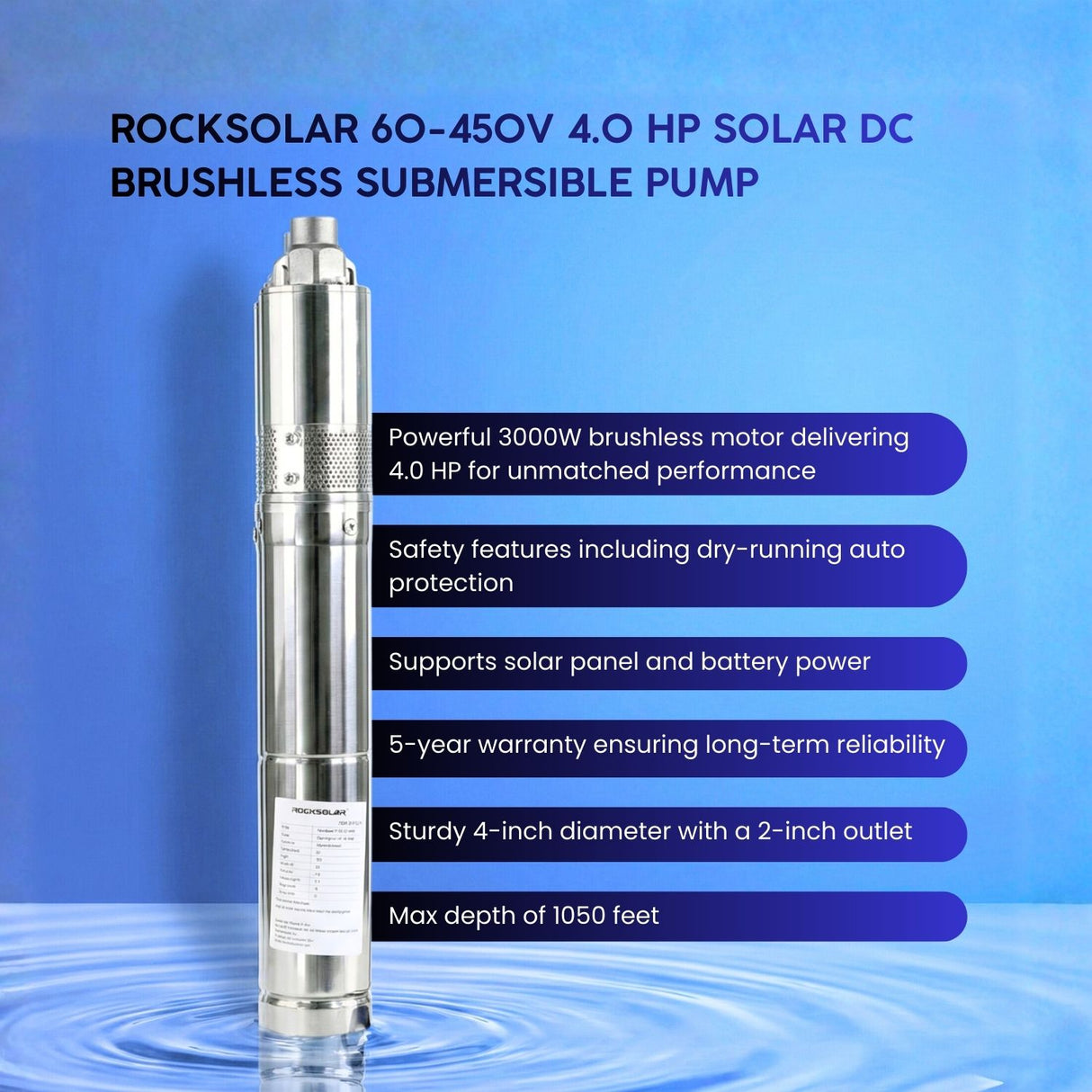 Rocksolar 4.0HP Hybrid Solar DC/AC submersible Pump Kit