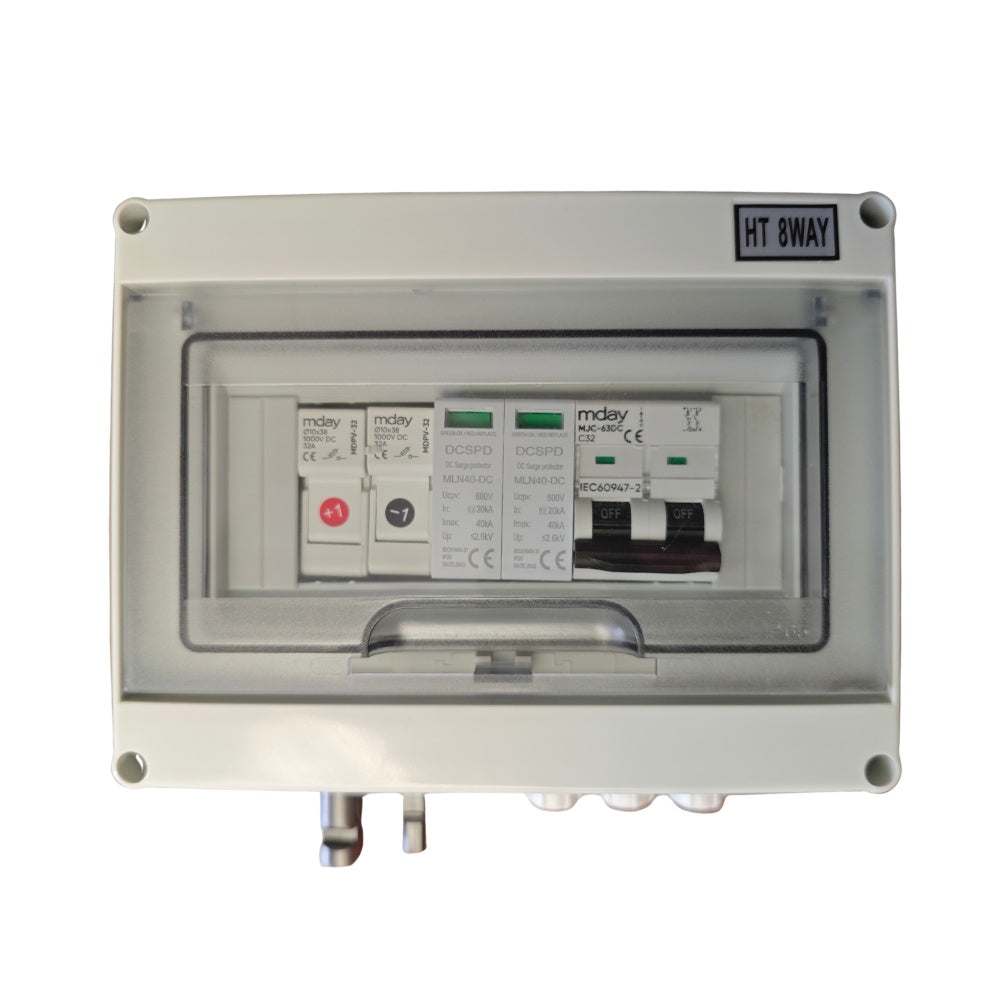2 String Water proof PV Combiner Box with 32A 500V Circuit Breaker and surge protector