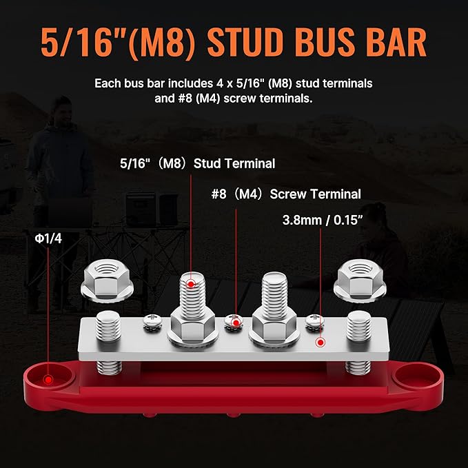 Heavy Duty 400A Bus Bar 12V 48V DC Waterproof Power Distribution Block with 4 x 3/8" Studs Automotive Marine Battery Terminal Distribution Block with Cover - Negative&Positive