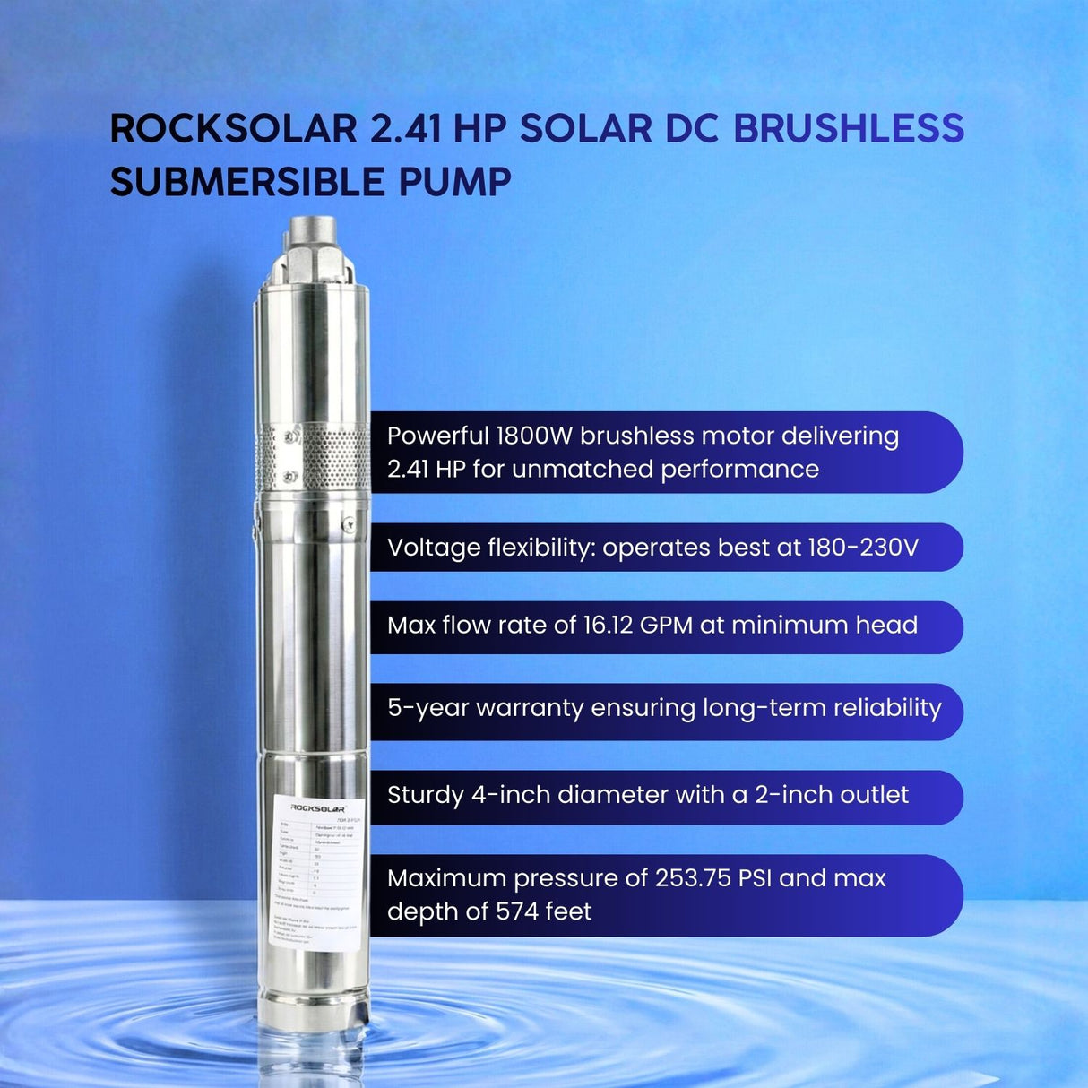 Solar DC brushless submersible pump with specifications