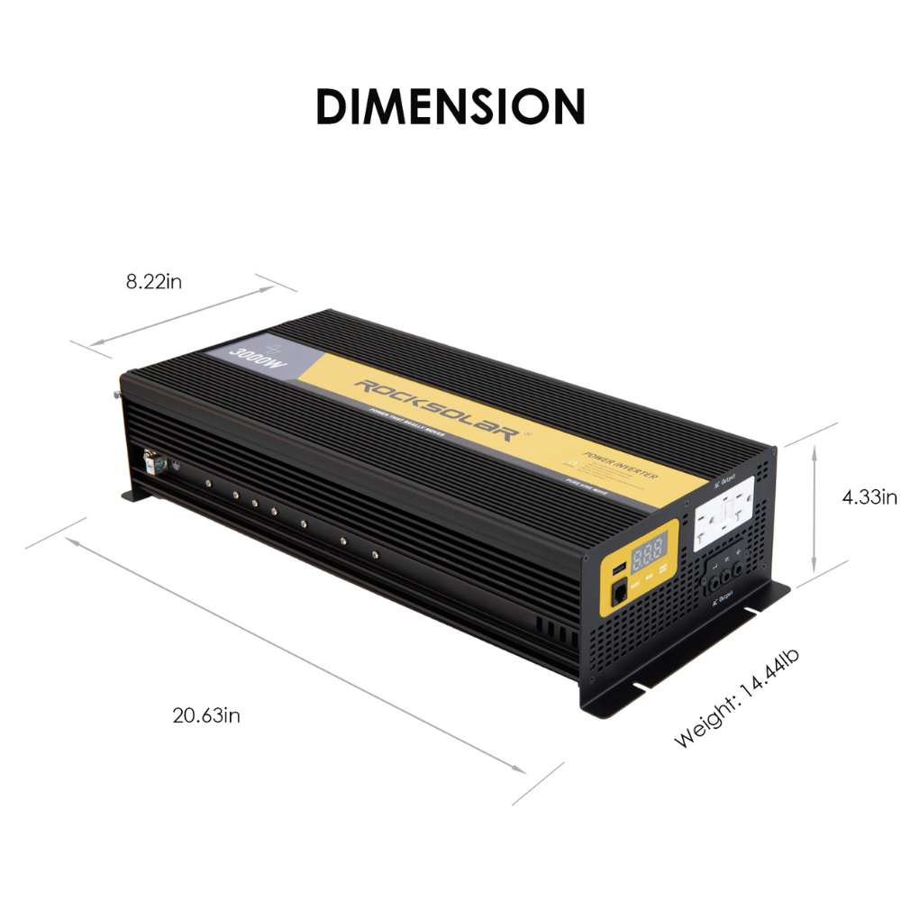 dimension of 3000w 24v rocksolar inverter