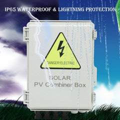 Caja combinadora solar impermeable de 4 cables con pararrayos, fusible de corriente nominal de 15 A y disyuntor de 63 A