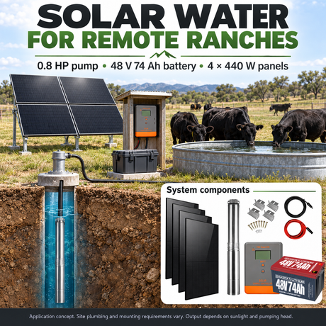 0.8 HP Cattle & Ranch Pump Package — real-world application concept; site requirements and system configuration vary