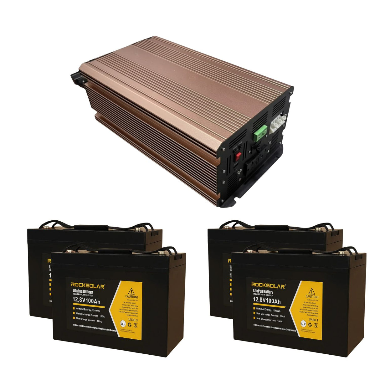 Rocksolar RV Battery Package – 4×12V 100Ah Batteries + Free 12V 3000W Pure Sine Wave Inverter