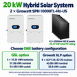 20 kW hybrid kit: two Growatt inverters, 42 ZNShine 585 W panels, choose four GSL batteries or eight ALP modules.