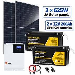 ROCKSOLAR 3000W 24V kit with two 625W JA Solar panels and two 12V 200Ah LiFePO4 batteries