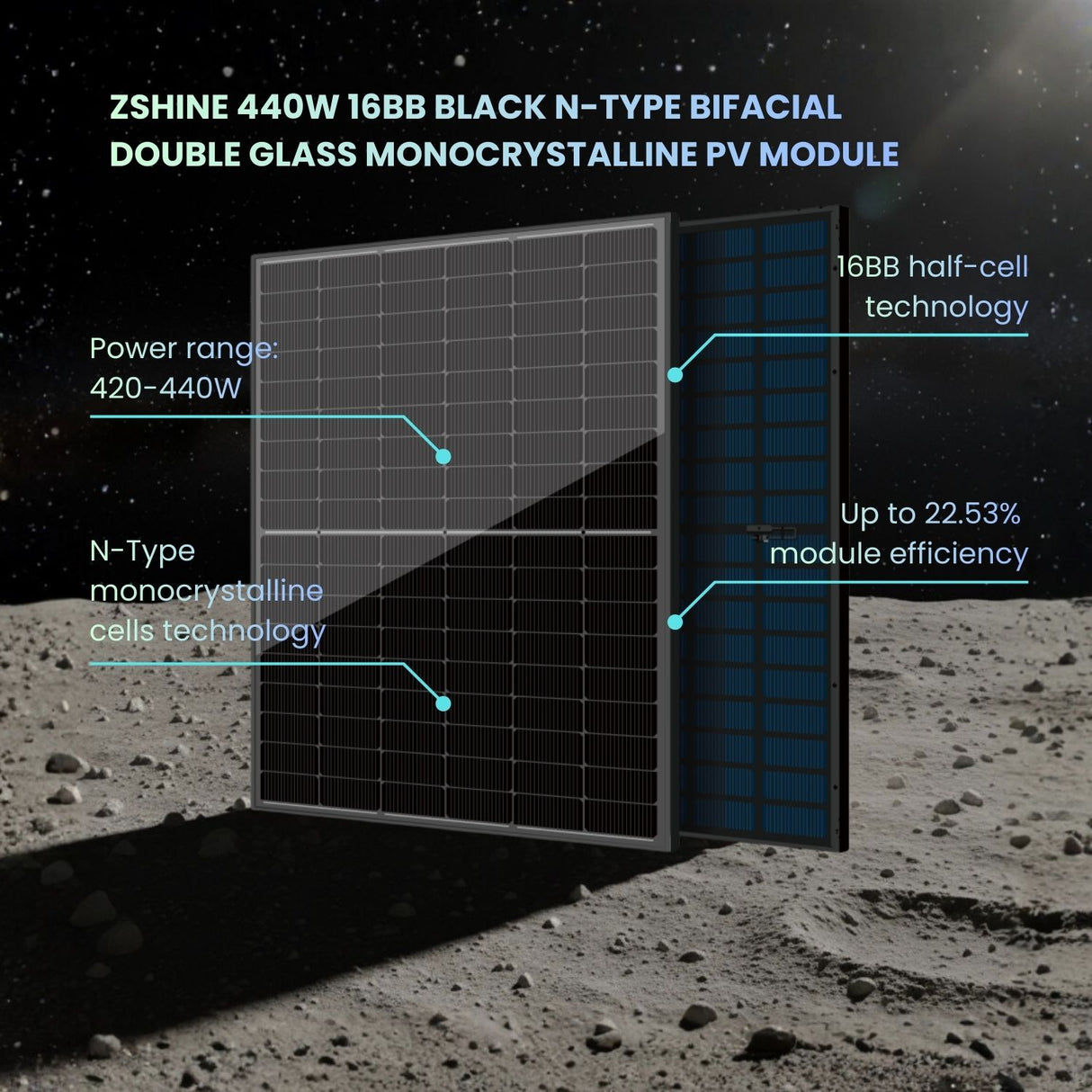zshine 440w black solar pv module 