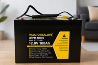 Batería de litio de ciclo profundo ROCKSOLAR de 12,8 V y 100 Ah (LIFEPO4)
