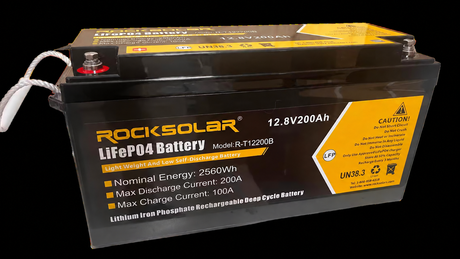 ROCKSOLAR R-T12200B 12.8V 200Ah battery — 100A maximum charging current