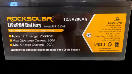 ROCKSOLAR R-T12200B 12.8V 200Ah battery — 100A maximum charging current