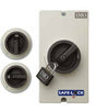 IMO enclosed DC solar disconnect switch with SAFE-LOCK handle; shown as a two-string example